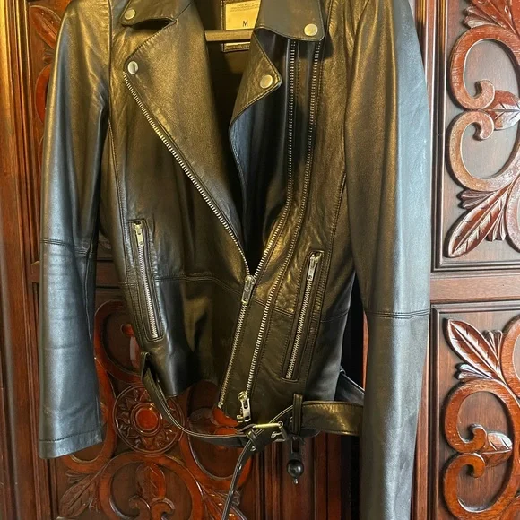 Zara Black Authentic Lambskin Leather Biker Jacket - Picture 8 of 10